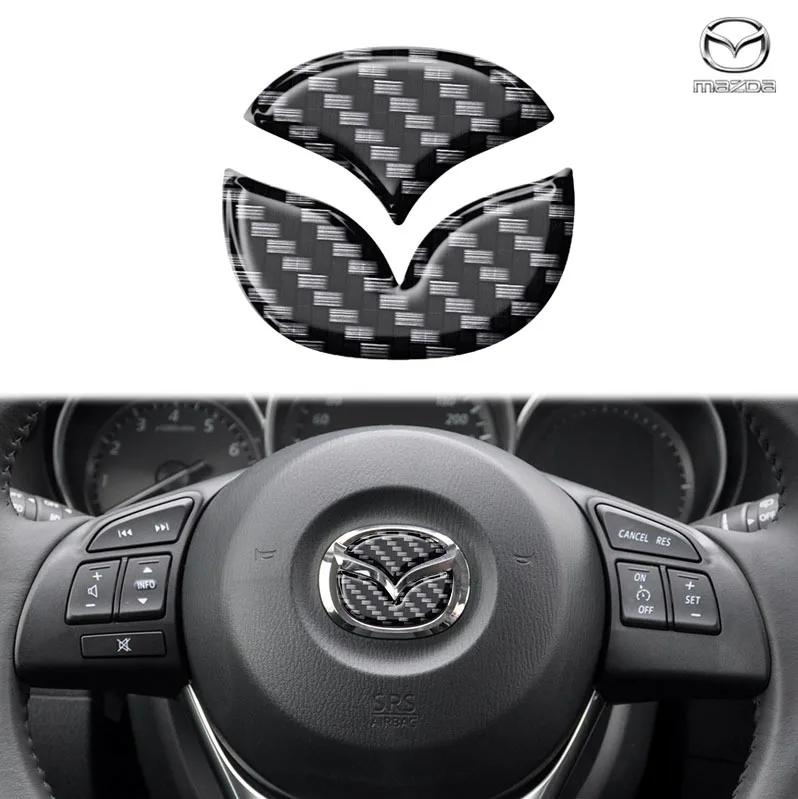 Carbon Fiber Car Steering Wheel Cover Logo Stickers Modified Auto Decorative Styling Decals for Mazda Axela ATENZA CX-5 CX-4