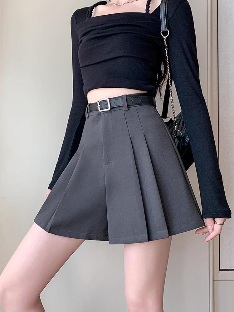 

Women s High-Waist Gray A-Line Pleated Skort - 2024 Summer Loose-Fit Wide-Leg Casuals 3XL