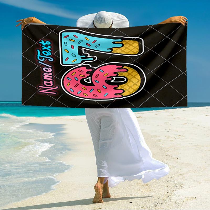 1PC Custom Name "Sprinkle Celebration 67" Beach Towel Highly Absorbent And Sand-Resistant Towel for Swimming, Pool, Yoga, And Travel Lightweight