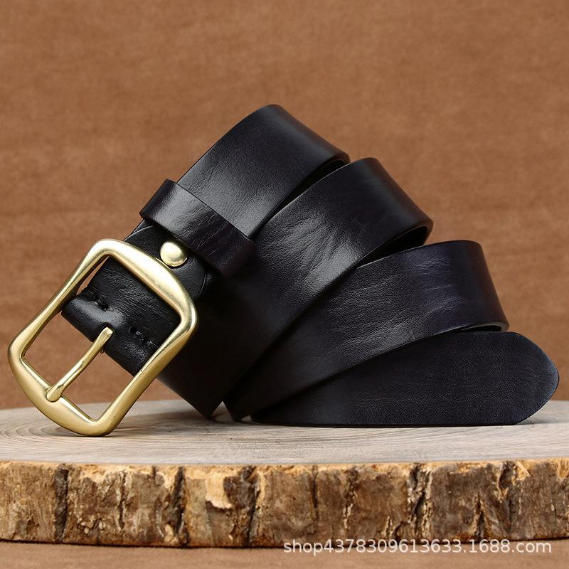 Ремень мужской, корейский стиль, модная модная латунная пряжка, кожаная пряжка, первый слой, коровья кожа, простой универсальный ремень для брюк 100cm