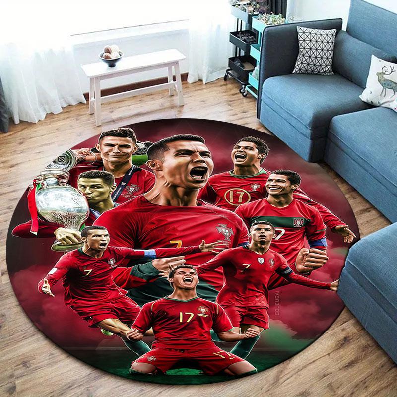 Cristiano Ronaldo Round Area Rug,Carpet Rug for Living Room Bedroom Sofa Playroom Decor,Non-slip Floor Mat