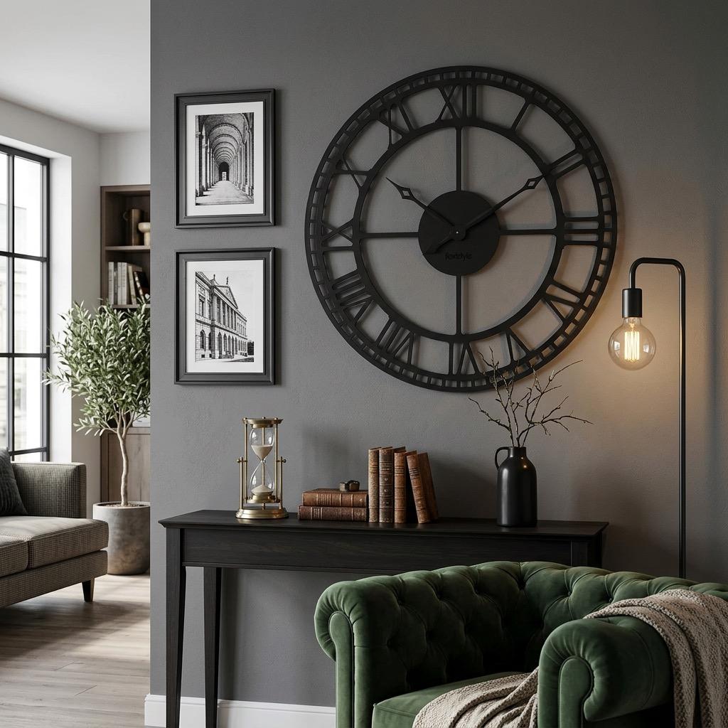 Large Black Metal Wall Clock 80cm