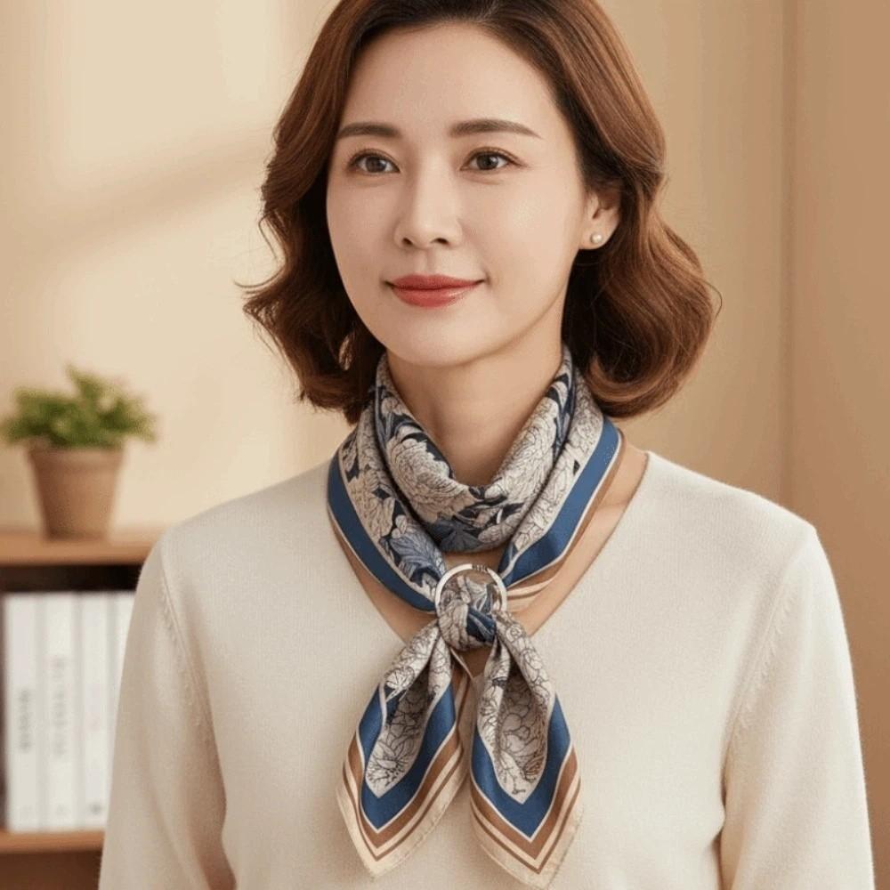 Lightweight Double-sided Printed Silk Scarf Breathable Retro Patterned Square Shawl Spring