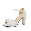 Fashion Summer Womens Bow Shoes Classic Pearl Pumps Fish Mouth High Heel Ladys Platform Sandals Evening Party Dress Wedding Shoes Femal