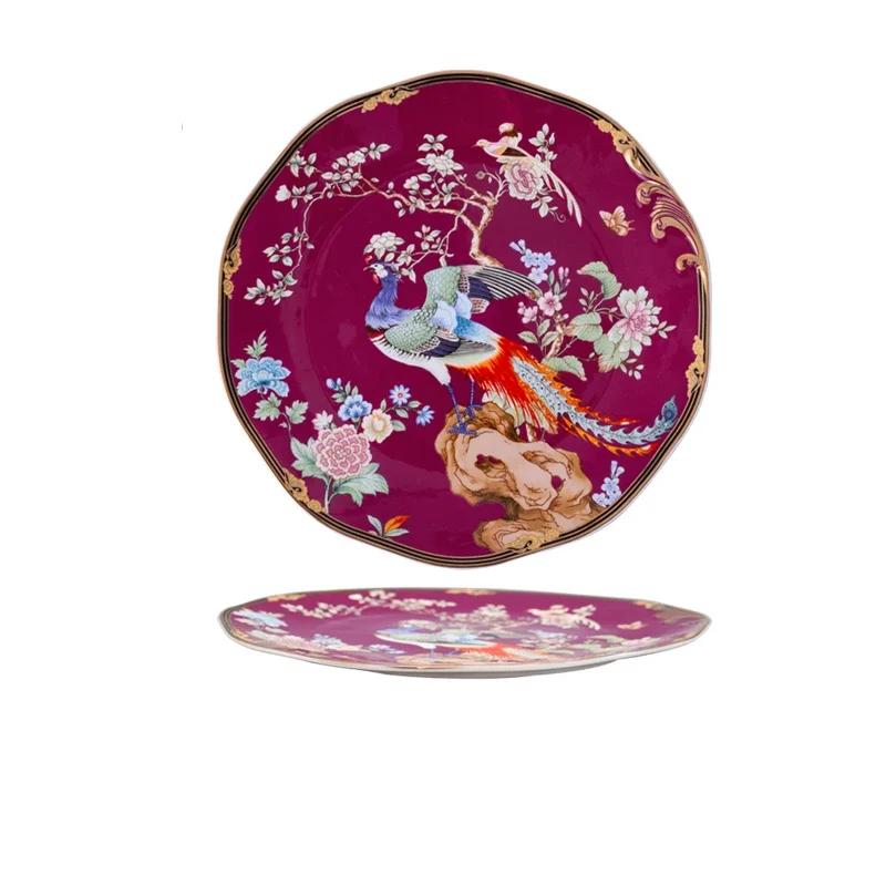 Light Luxury Ceramic Plate White Bird Blessing Style Western Dining Plate High End Tableware Set Salad Dishes Serving Tray