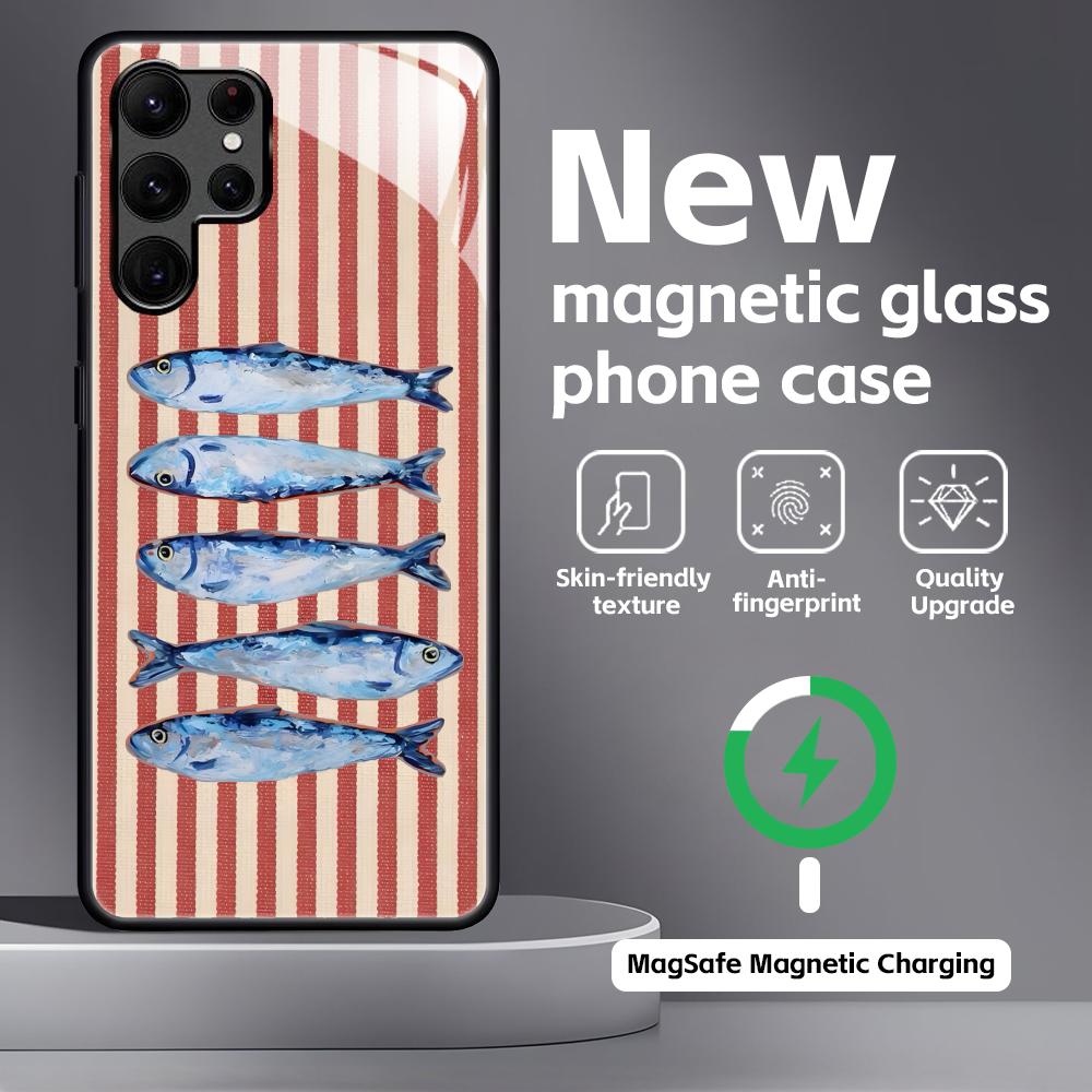 

Sardines Phone Case For Samsung S26 S25 S24 S23 S22 S21 Plus Ultra Note20 Glass Magnetic Case Galaxy Note20 Ultra