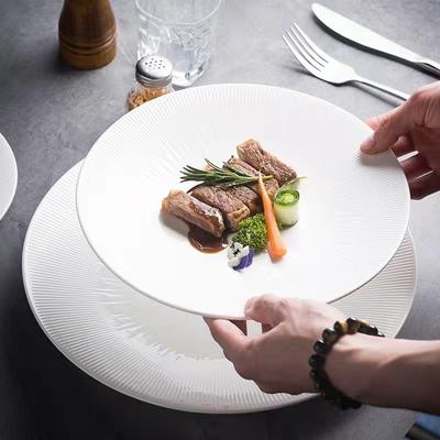 White Porcelain Steak Plate New High-Value Pure White Vegetable Plate Disc Hotel Restaurant Creative Plating Tableware