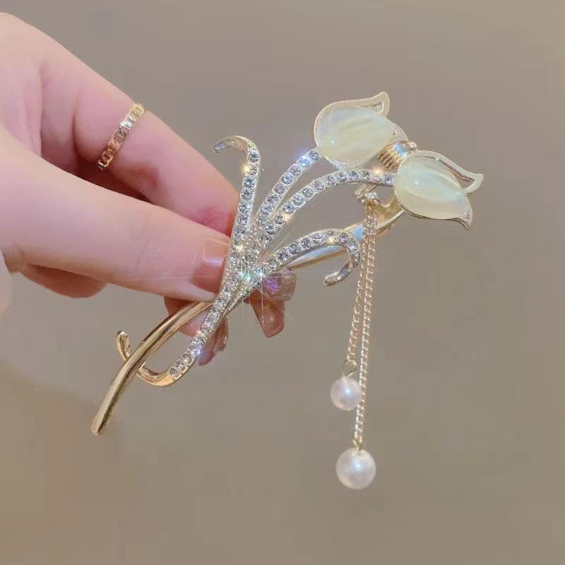 Ancient Style Lily Tulip Tassel Twist Hair Clip for Hanfu Updo