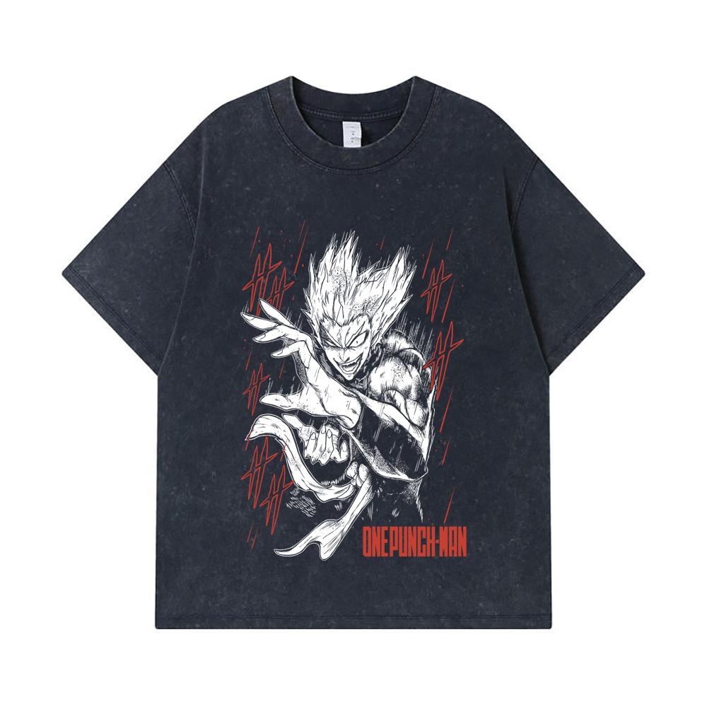 275 GSM Washed T-shirts 100% Cotton One Punch Man V4 Garou Print Unisex Heavy Cotton T Shirt