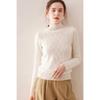 Women's 100% Pure Wool Sweater: Autumn/Winter Half-High Collar, Diamond Cable Knit, Long Sleeve, Loose-Fit Knitwear