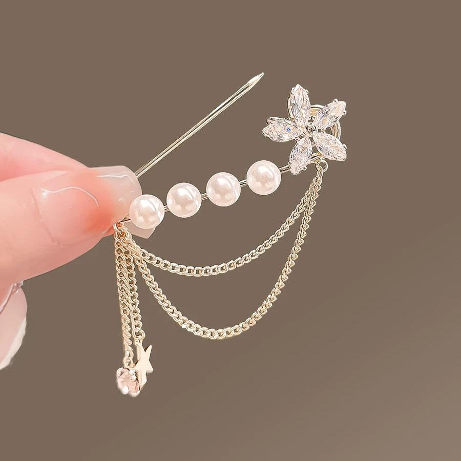 Luxury-luxurious Fringed Flower Brooch, Fashion-inspired Pin, Decorative Brooch for Clothing, Stylish Accessory Pearl tassel