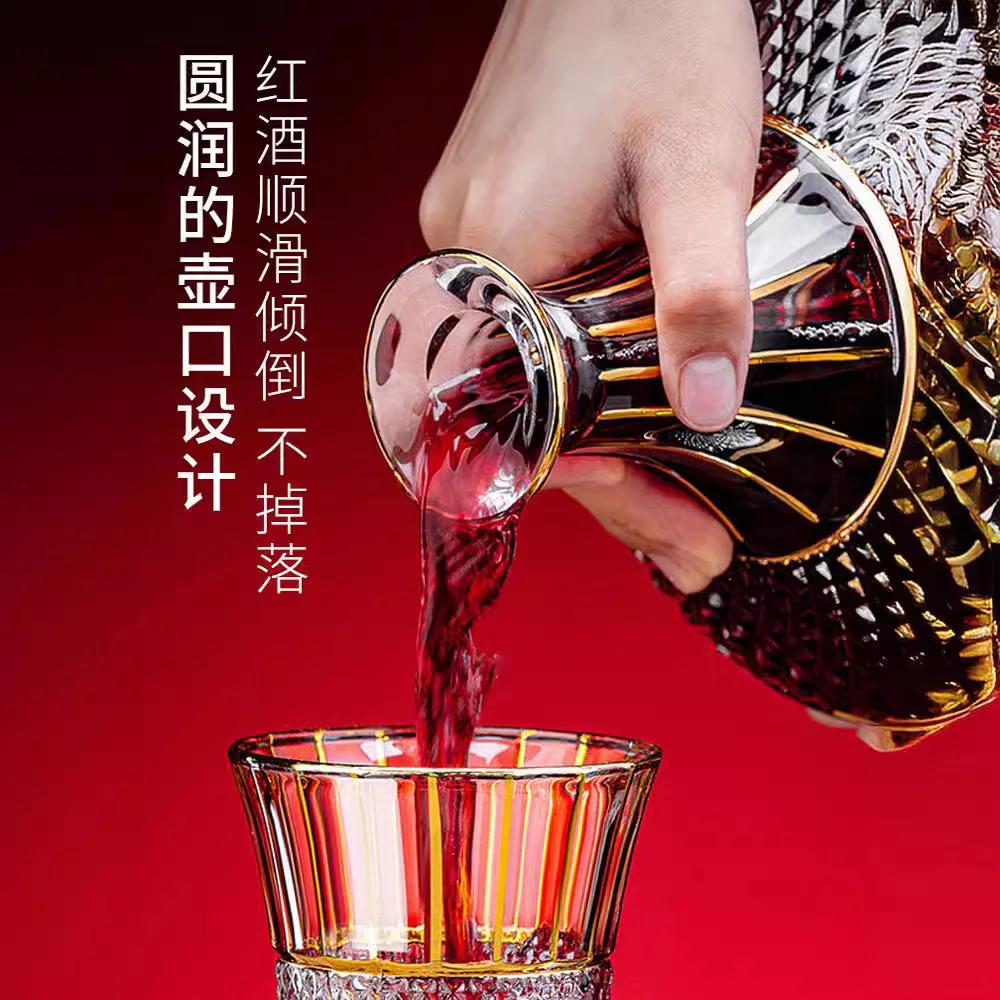 High-value Light Luxury Gold-painted Crystal Red Wine Glass Goblet Set Household Rotating Gyro Decanter High-end Wine Set