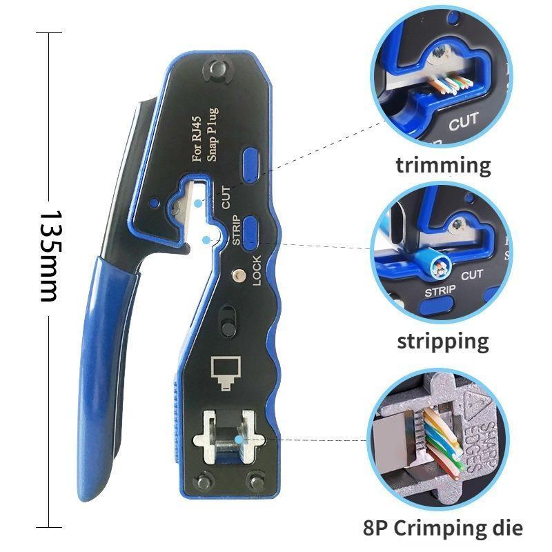 RJ45 Crimp Tool Pass Through Crimper Cutter for Cat6a Cat6 Cat5 Cat5e 8P8C Modular Connector Ethernet Crimp Tool