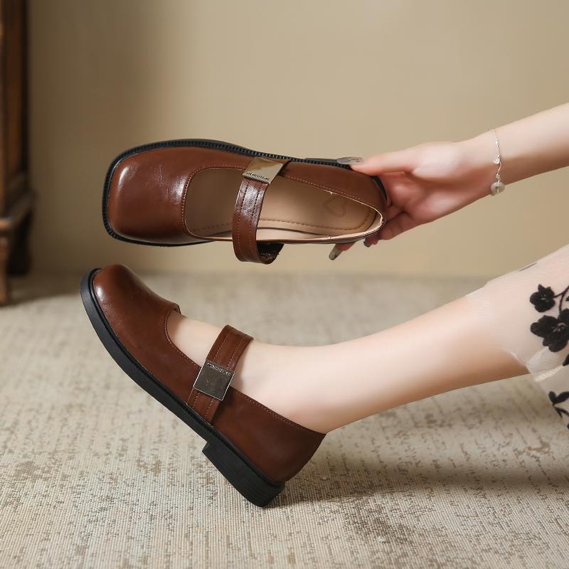 Aphixta 2024 New 2.5cm Low Heels Mary Janes Square Toe Patent Leather Women Shoes Elegant Shallow Pumps Metal Buckle Autumn Shoe