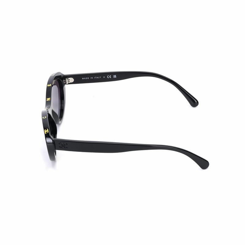 CHANEL temple logo cat eye sunglasses same style for men and women, couple style, black