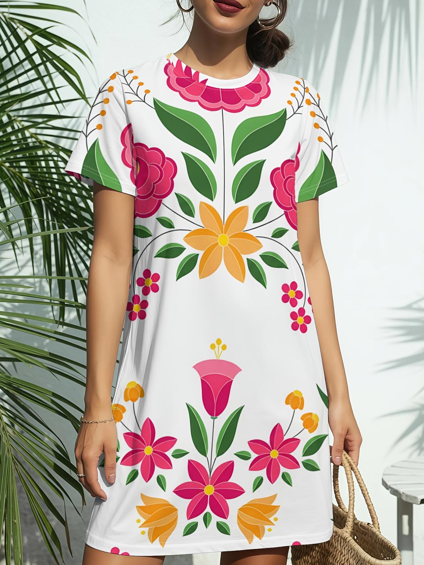 

Spring Floral New Women S Round Neck Short Sleeve T-Shirt Dress. American Style Trend Digital Printing. Casual And Versatile for Spring And Summer. El XL дубильная кора