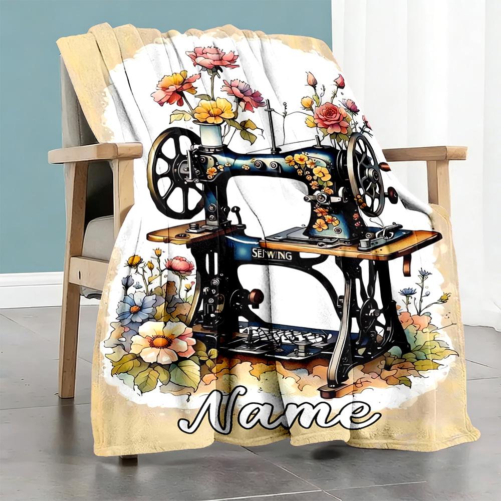 Flowers Machine Personalized Name Blanket Multi-purpose Customizable Blanket Ultra-Soft Throw For Bedding Picnics Home Decor Chair