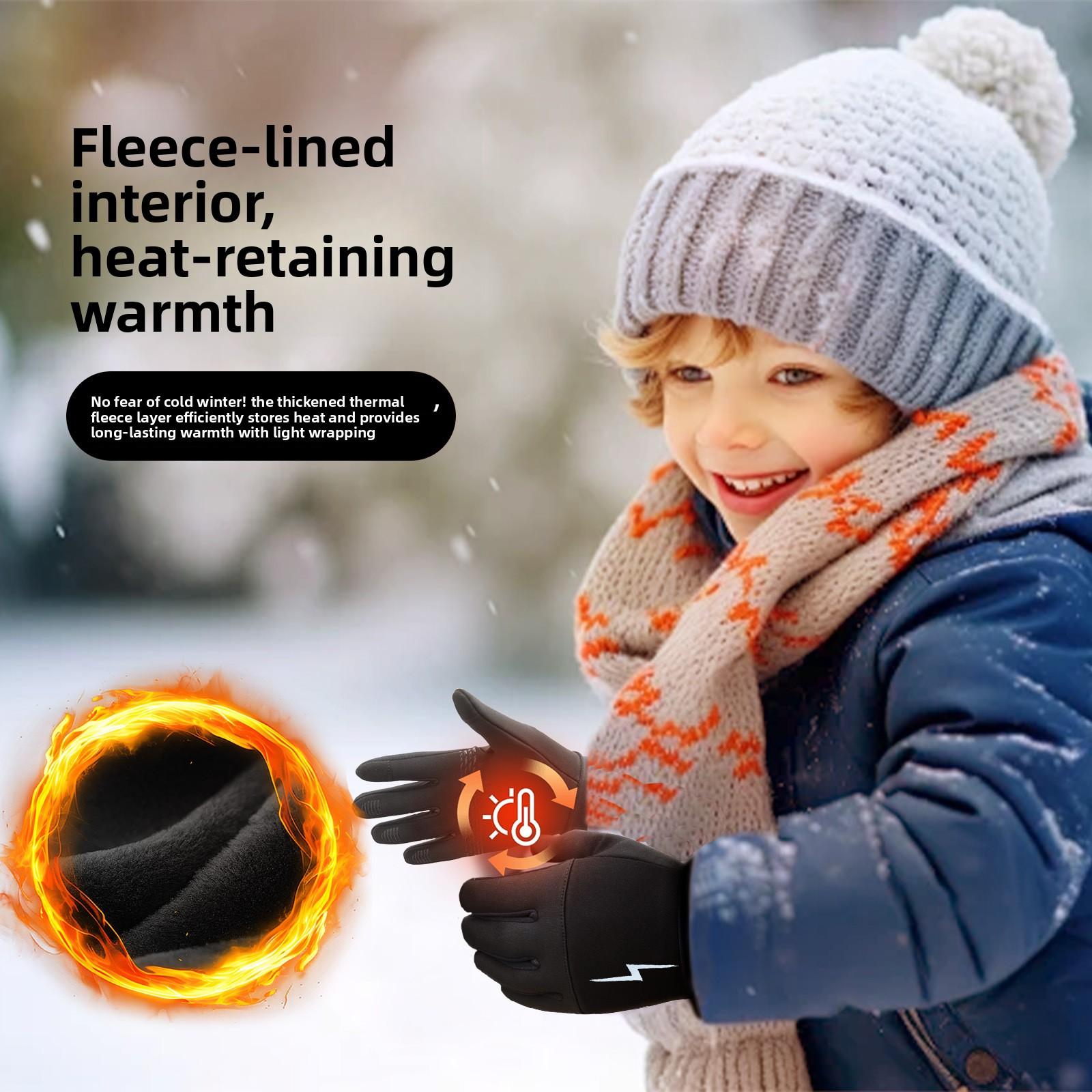 Customized Children s Warm Ski Gloves Canada Made Durable Material Outdoor Sports Cycling Anti-Slip Windproof Fleece-Lined L