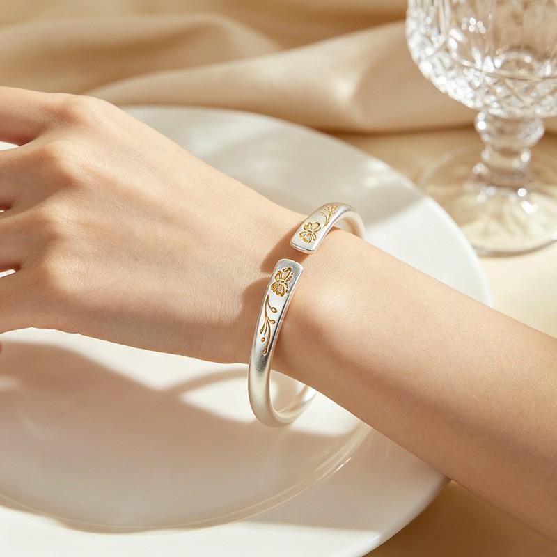 925 Sterling Silber Neuer Chinesischer Stil Schmetterling Blume Süß Mattiertes Armband für Damen Schmuck Geschenk Dropshipping