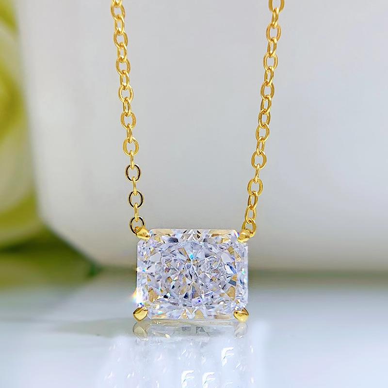 

Longlongjin Luxury 4 Carat Radiant Cut White Diamond Clavicle Necklace for Women 925 Silver платиновый