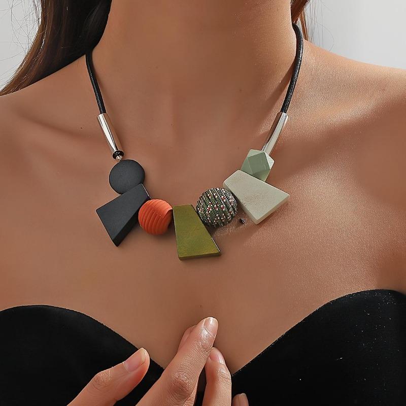 

Богемный Винтажный Этнический Стиль Короткая Цепочка на Ключицу Преувеличенная Геометрическая Неправильная Цепочка для Свитера Индивидуальный Специальный Дизайн Женское Ожерелье 1PC зелёный
