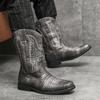 Fashion 2025 New Men Boots Winter High Top Western Outdoors Cowboy Boots Fashion Ankle Boots Embroidered Printed Casual High Top Shoes