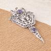 925 Sterling Silver Genuine Iolite Handmade Tiger Face Shape Pendant 4" For Gift CP-26-8