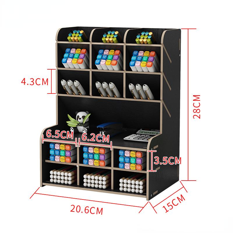 Wooden Pen Holder Desk Organizer Office Storage Box with Large Capacity and Multiple Compartments for Stationery Office Supplies