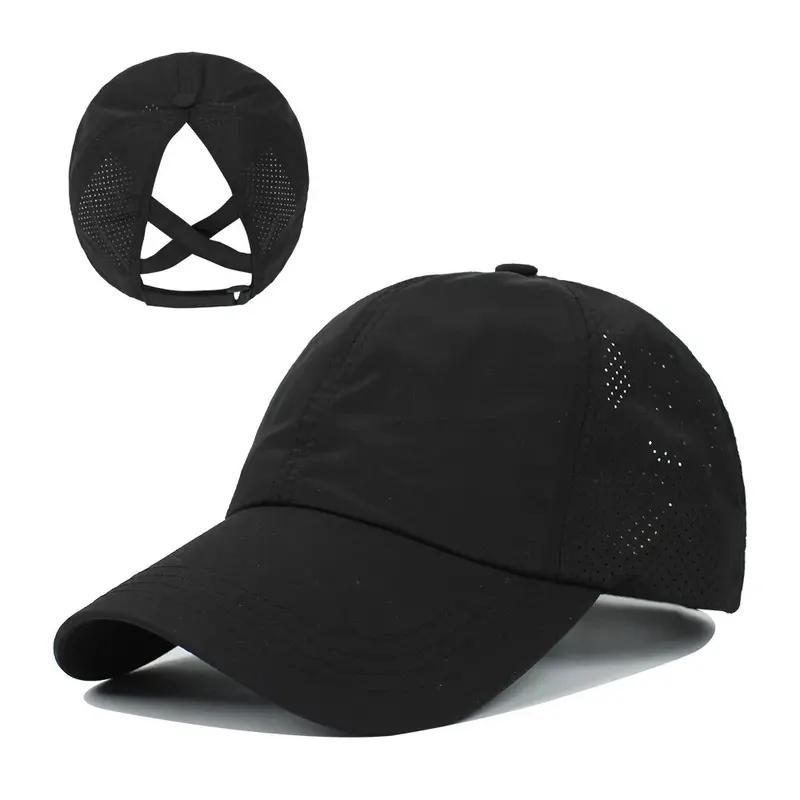 Women's Summer Baseball Cap, Breathable Mesh Sports Hat, Adjustable Solid Color Sun Hat Quick-Dry Casual Unisex Visor with Ponytail Hole