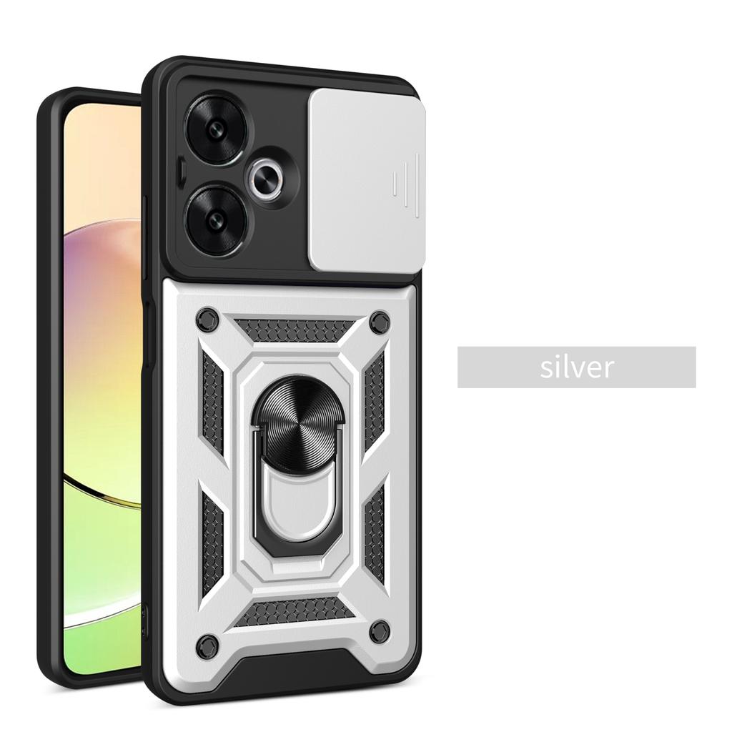 Slide Camera Case for Xiaomi Redmi 13C 12 5G 4G Car Magnetic Ring Holder Silicone Protection Phone Cover Redmi13C Redmi12 Coque