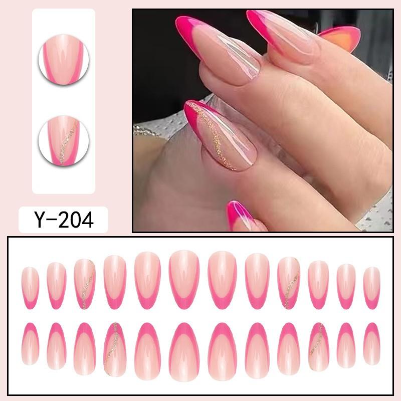 Pre-made Press-On Nails With Gradient Line Design Minimalist INS Style False Nail Tips Women