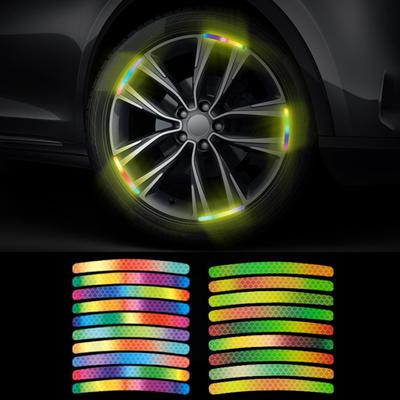 20Pcs Car Wheel Sticker Hub Reflective Universal Self-adhesive Night Rainbow Color Driving Safety