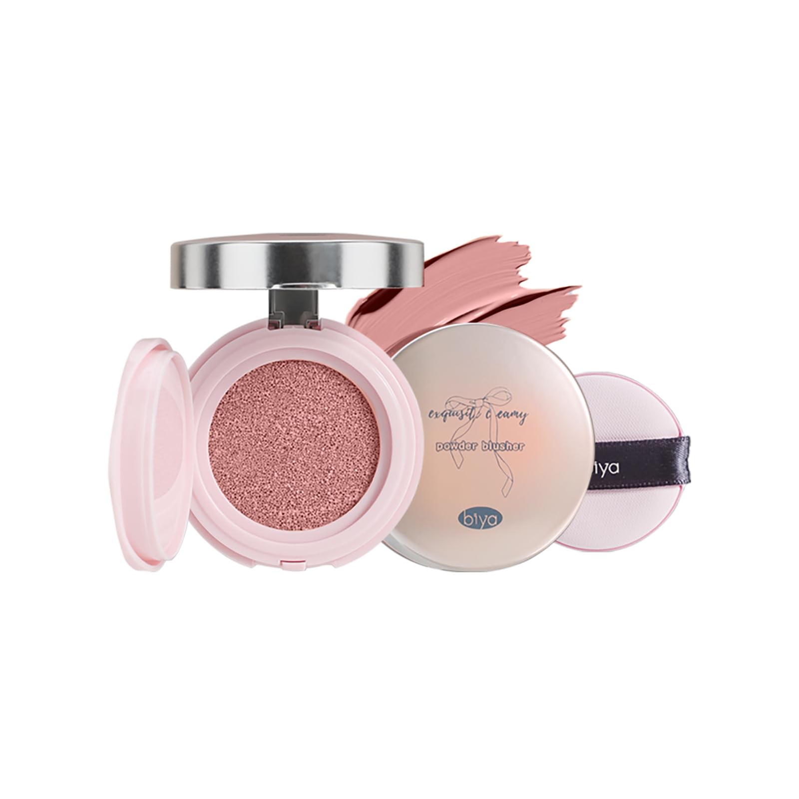 

HOJO WOO Cheek Cushion Cream Blush: High Adhesion, Glossy Finish, Healthy Glow, Pore Coverage, Natural Color, Puff Included, Waterproof,
