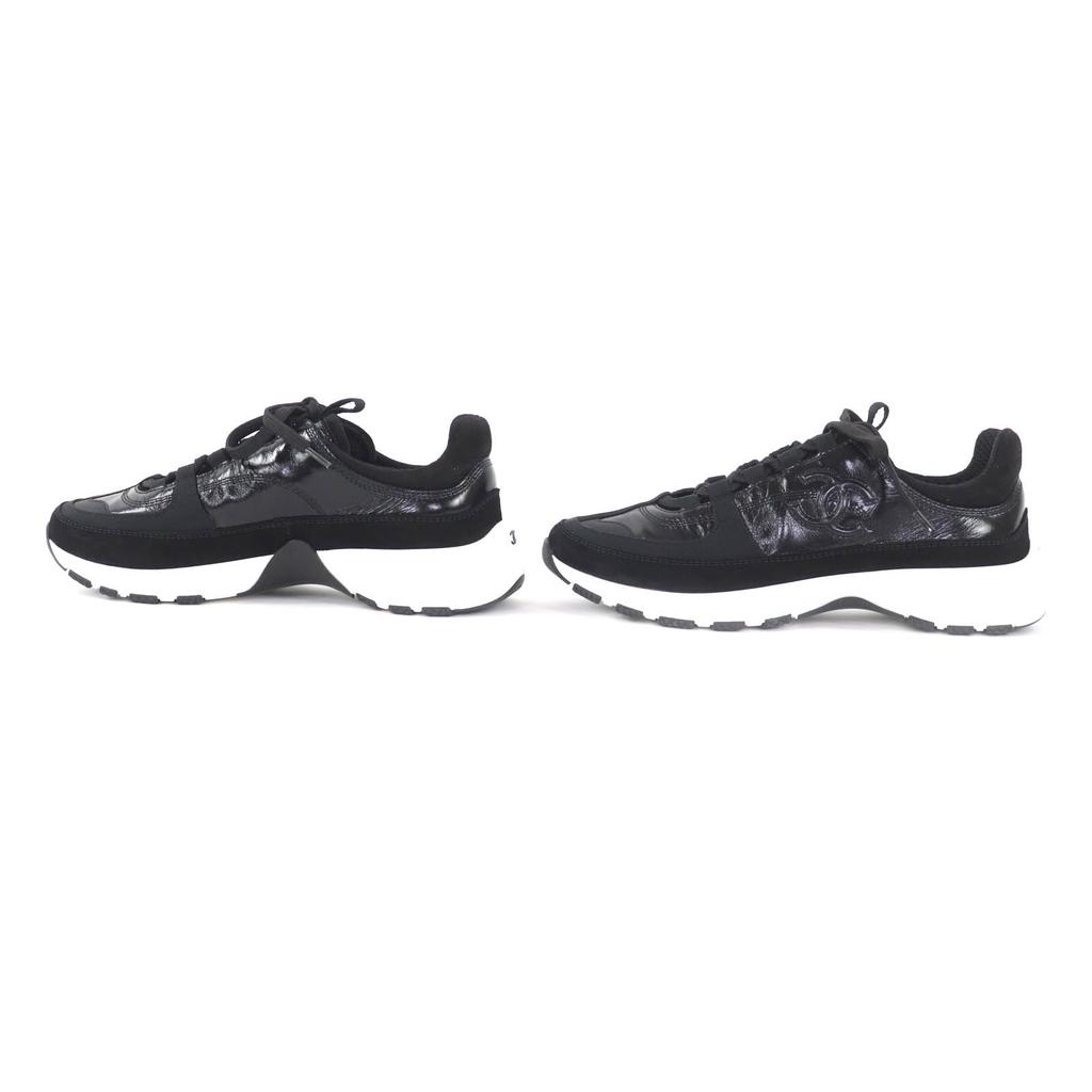 Pristine CHANEL Low cut sneakers COCO Mark black leather Women 37 G46609 Used