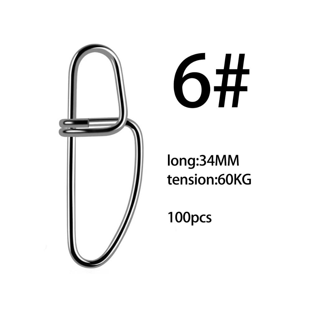 100pcs Stainless Steel Hooked Snaps Pin Solid Rings Stainless Steel Fishing Hook Connector Tool