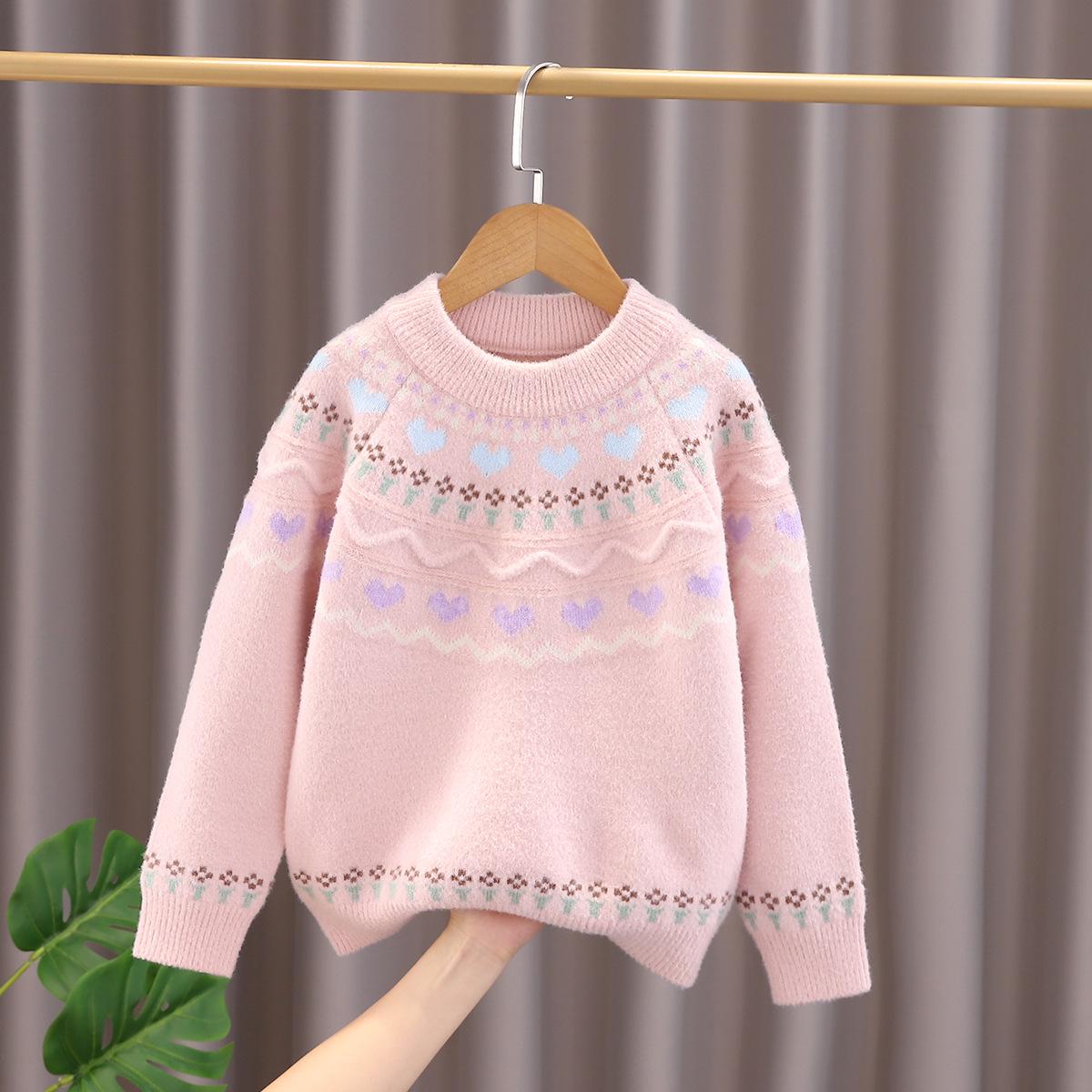 Autumn/Winter 2025 Girls Round Neck Knit Pullover Sweater - Stylish Children s Wear 140cm розовый