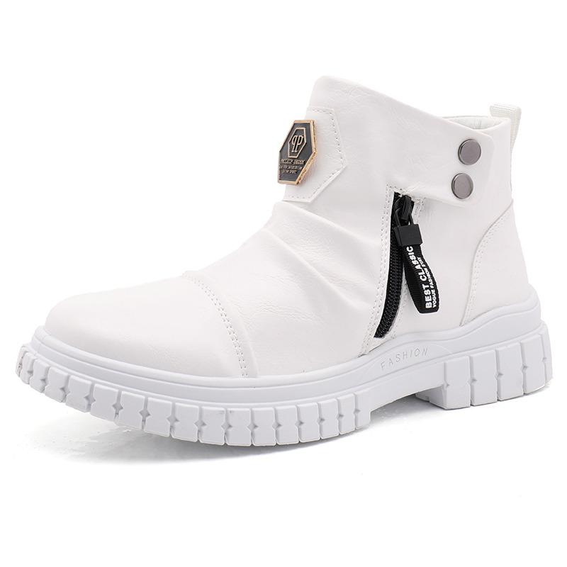 Fashion Designer Luxury Zipper Mens Boots Autumn White High Top Men Casual Shoes Black Ankle Boots Fashion Motorcycle Shoes For Men