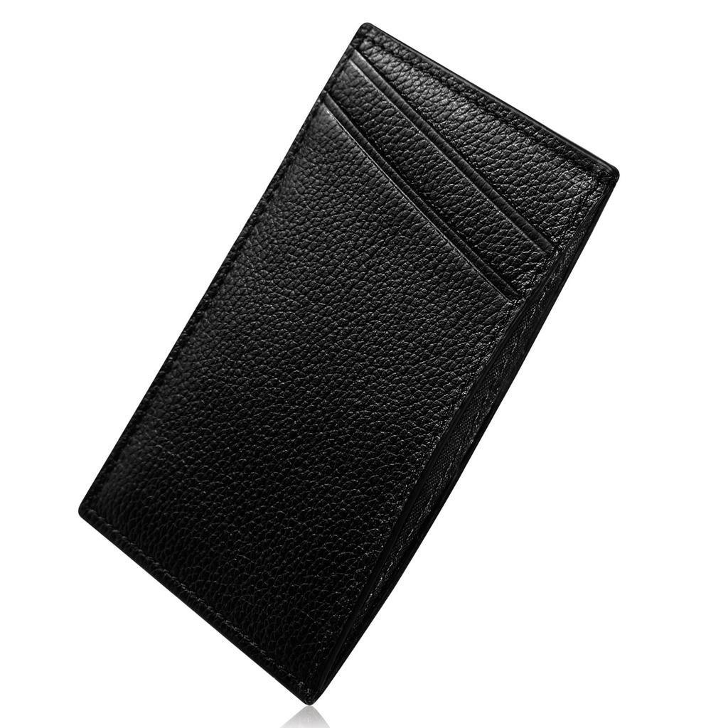 RATOM Slim Card Case with Genuine Leather Holds Only 4 Cards Men's Anti-Skimming (Black) -