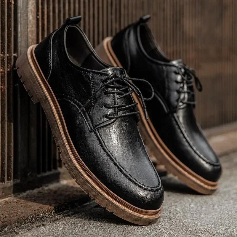 Pantofi Casual din Piele pentru Bărbați Mocasini Clasici Handmade pentru Bărbați Pantofi Oxford de Afaceri din Piele Naturală cu Șireturi