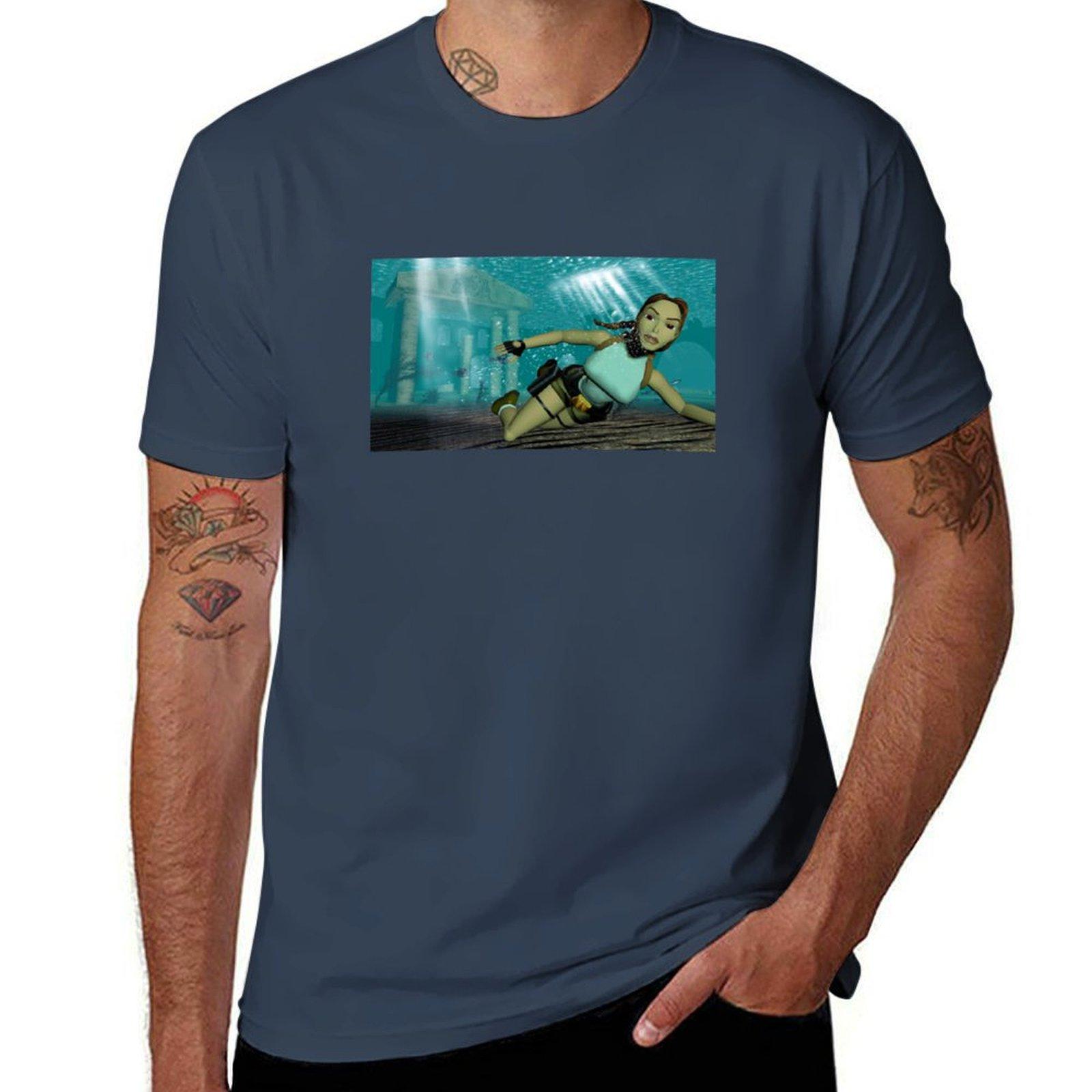 Classic Tomb Raider Lara Croft Underwater TShirt Work Wear Simple Tee Shirt S