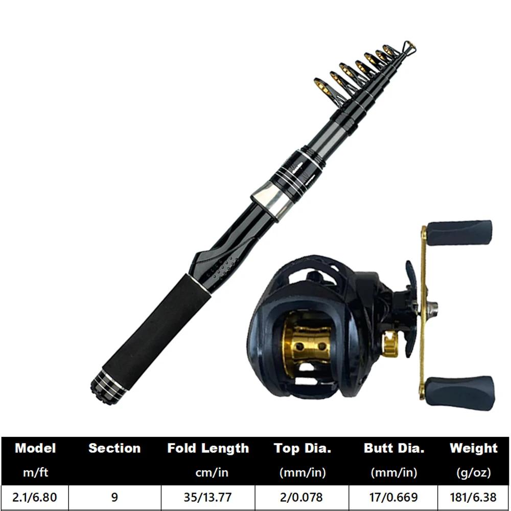 Fishing Rod, Bait Reel Set Telescopic spinning rod with reel, gear ratio 7.2:1, 18+1 bb, foldable design, for predatory fish, right/left-handed use