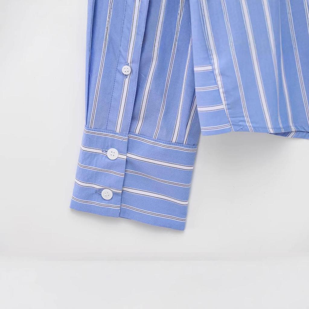 Women's European-American Striped Double-Breasted Long Sleeve Shirt - 2025 Spring Fashion