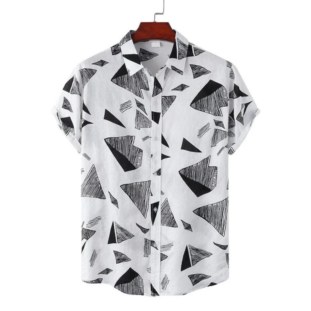 Vintage Splicing Pattern Hawaiian Shirt For Men Colorful Square 3D Printed Short Sleeve Blouse Casual Button Loose Aloha Shirts