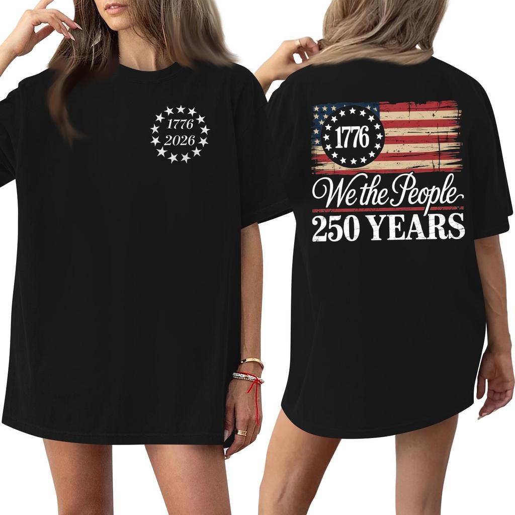 Women's Casual Crew Neck Short Sleeve T-Shirt Loose Fit Graphic Print 250th Anniversary Commemorative Top