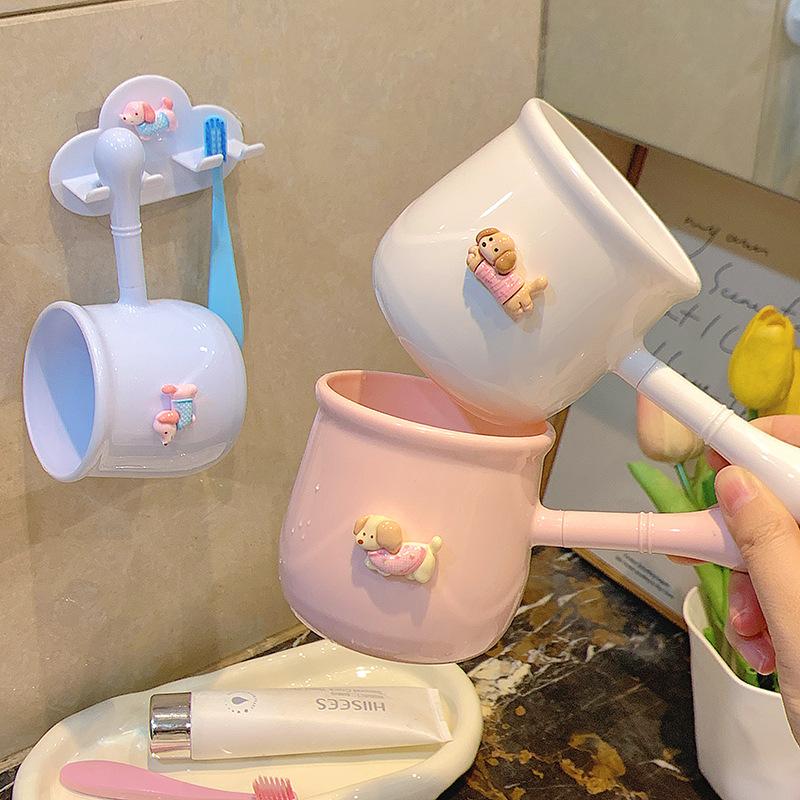 Dachshund Design Wall Mount Toothbrush Holder No Drill Installation For Kids Bathroom Cup Storage Set Bathroom Organizer Rack
