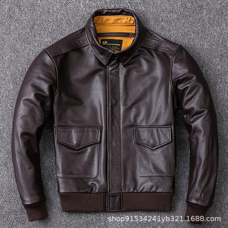 First layer cowhide leather jacket men A pilot air force leather jacket large size jacket