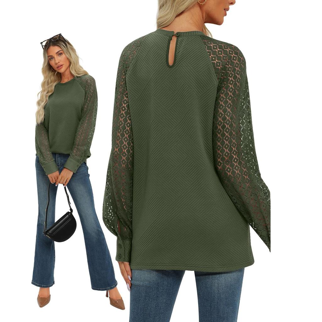 Womens Long Sleeve Shirts Lace Tops Business Casual Fall Fashion Outfits Clothes Knitted Blouses