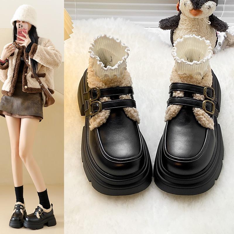 Winter new thick-soled velvet women's fashion trendy with warm small leather shoes women