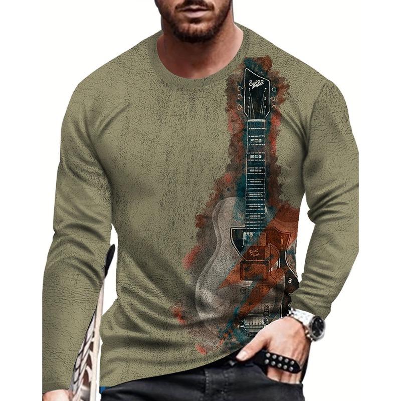 Fall 3D Flame Printing Men's Round Neck Long Sleeve Pullover Fashion Loose T Shirt Retro Street Long Sleeve Round Neck T Shirt