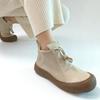 Genuine Leather Shoes Women Ankle Boots Cow Leather Short Booties Zip Flat Non-slip Casual Soft Shoes Elegant Beige Plus Size 41